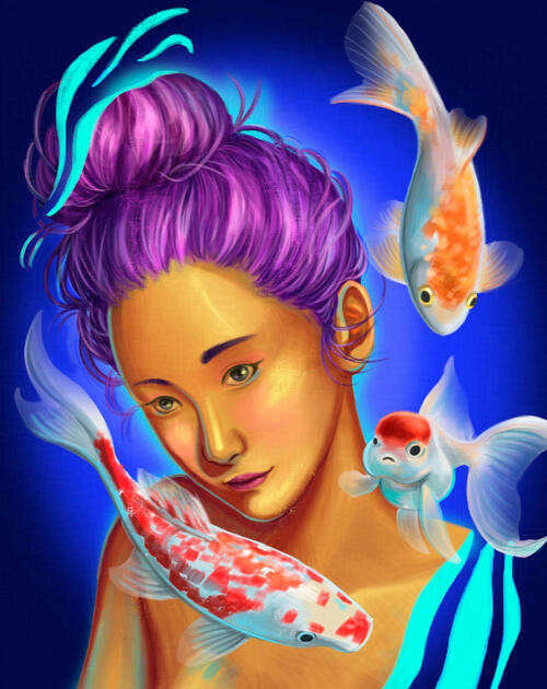 Koi carp (2018). Digital painting.